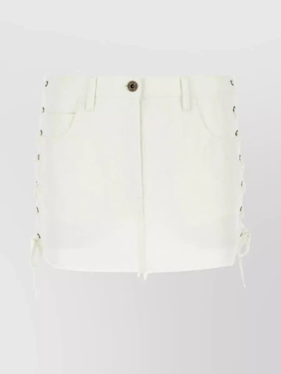 Miu Miu Frayed Edge Denim Mini Skirt In White