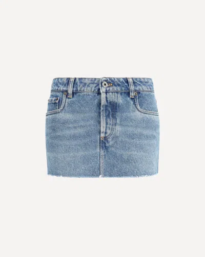 Miu Miu Frayed Hem Denim Mini Skirt In Blue