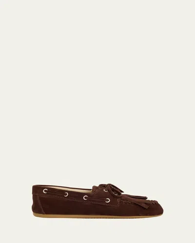 Miu Miu Fringe Suede Moccasin Loafers In Brown