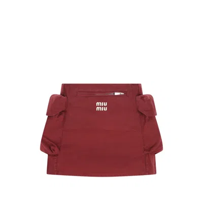 Miu Miu Front Logo Pockets Skirt In Red