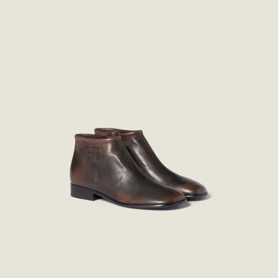 Miu Miu Fumé Leather Booties In Animal Print