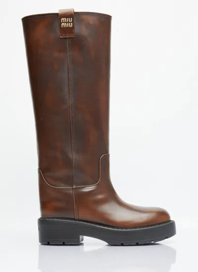 Miu Miu Fumé Leather Boots In Brown