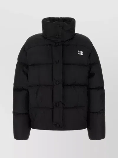 Miu Miu Logo Down Jacket In Nero