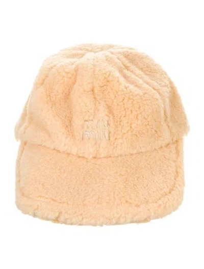 Pre-owned Miu Miu Fur Coated Baseball Cap In Orange