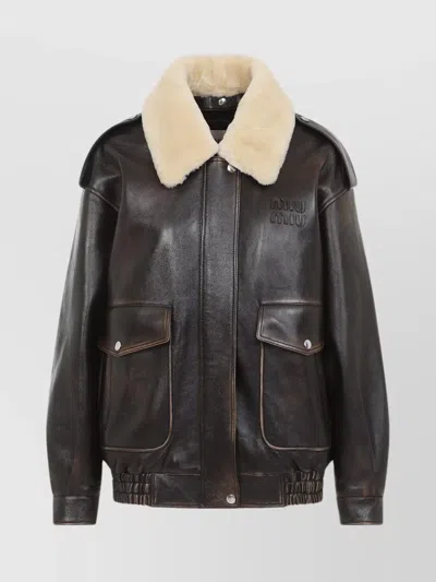 MIU MIU FUR COLLAR LAMB LEATHER JACKET