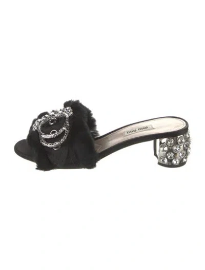 Pre-owned Miu Miu Fur Crystal Embellishments Slides In Black