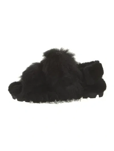 Pre-owned Miu Miu Fur Faux Fur Trim Slides W/ Tags In Black