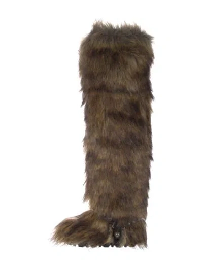 Pre-owned Miu Miu Fur Fur Trim Lace-up Boots In Brown