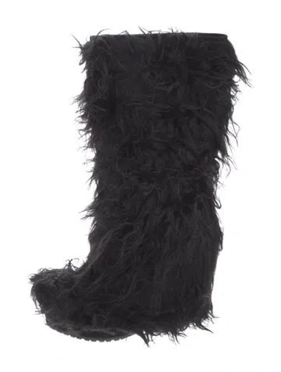 Pre-owned Miu Miu Fur Lace-up Boots In Black