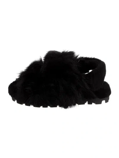 Pre-owned Miu Miu Fur Slides In Black