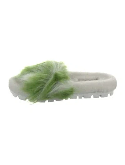 Pre-owned Miu Miu Fur Slides In Green