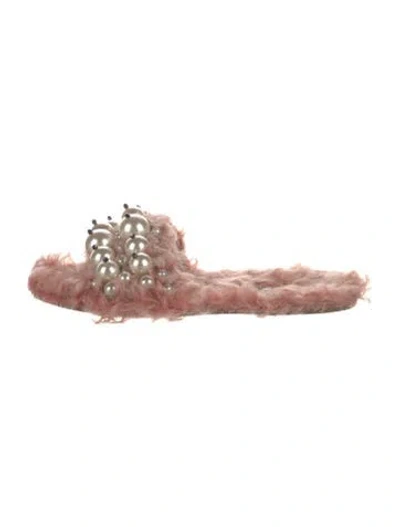 Pre-owned Miu Miu Fur Studded Accents Slides In Pink