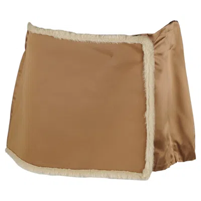 Pre-owned Miu Miu Fw 1999 Runway Silk Satin & Faux Fur Mini Skirt It42 In Brown