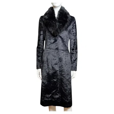 Pre-owned Miu Miu F/w 2000 Faux Astrakan Fur Coat With Detachable Collar In Black