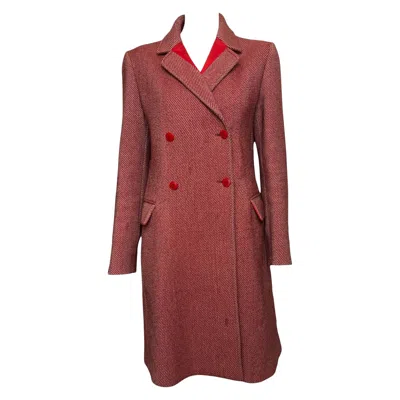 Pre-owned Miu Miu F/w 2000 Red Diagonal-stripe Double-breasted Midi Coat