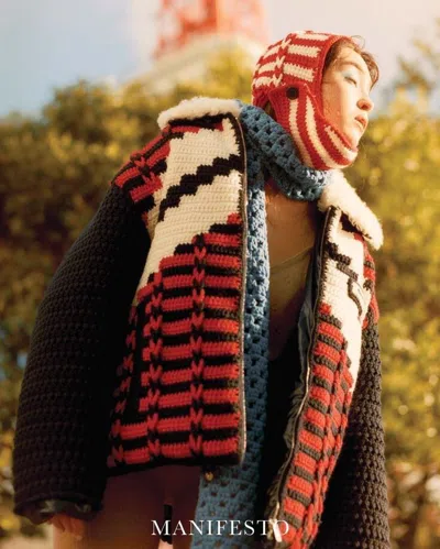 Pre-owned Miu Miu Fw2021 Fashion Show Hand Knitted Crochet Beanie Cap In Blue
