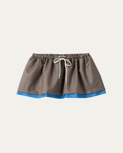 Miu Miu Gabardine & Poplin Drawstring Mini Skirt In Gray