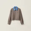 Miu Miu Contrast Collar Zip Crop Jacket In Gray