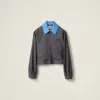 Miu Miu Logo Zip-up Jacket In Anthracite Gray