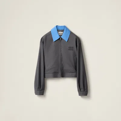 MIU MIU GABARDINE BLOUSON JACKET WITH POPLIN COLLAR