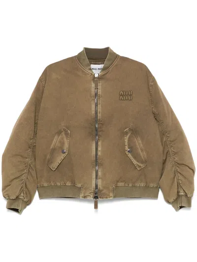 Miu Miu Bomberjacke Aus Gabardine In Brown