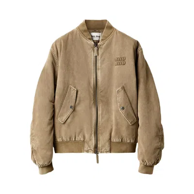 Pre-owned Miu Miu Gabardine Bomber Jacket 'tundra' | Brown | Women's Size 40