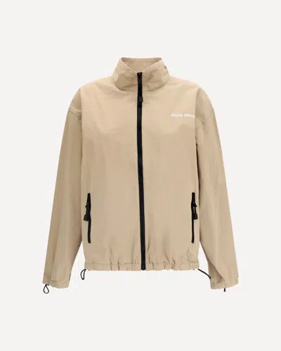 Miu Miu Gabardine Jacket With Zip In Beige