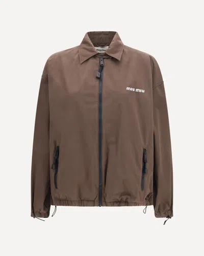 Miu Miu Gabardine Jacket With Zip In Brown