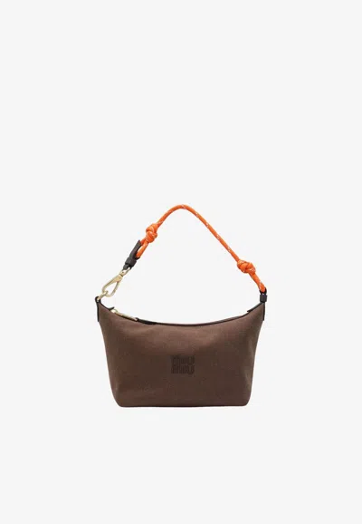 Miu Miu Gabardine Logo Pouch Bag In Brown