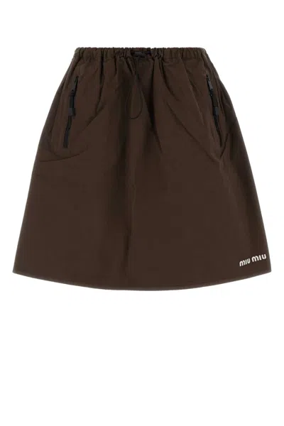 Miu Miu Gabardine Mini Skirt In Brown