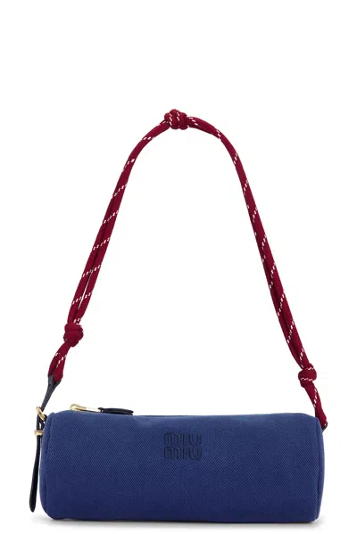 Miu Miu Gabardine Nastro Shoulder Bag In Blue