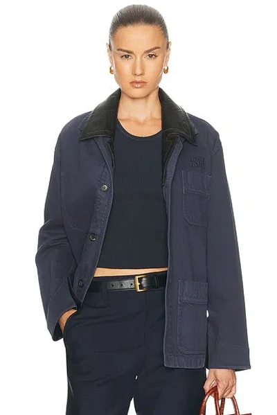 Miu Miu Gabardine Old Pelle Jacket In Blue