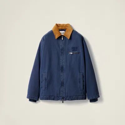 MIU MIU GABARDINE TRUCKER JACKET WITH CORDUROY COLLAR