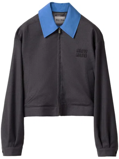 Miu Miu Gabardine-weave Bomber Jacket In Grey