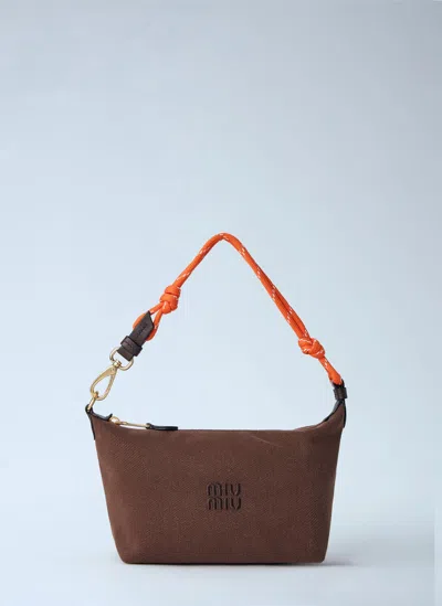 Miu Miu Gabardine Zip Handbag In Brown