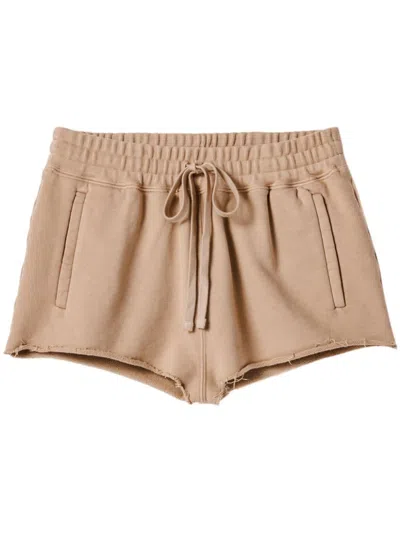 Miu Miu Garment-dyed Cotton Fleece Shorts In Neutrals