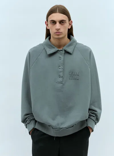 Miu Miu Garment-dyed Cotton Fleece Sweatshirt In Grey