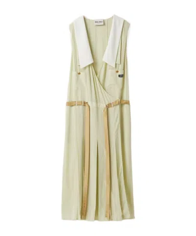 Miu Miu Garment-dyed Crepe De Chine Dress In Green