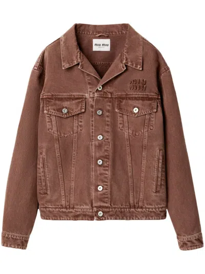 Miu Miu Garment-dyed Denim Jacket In Brown