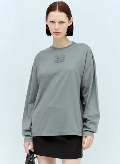 Miu Miu Garment-dyed Jersey T-shirt In Grey