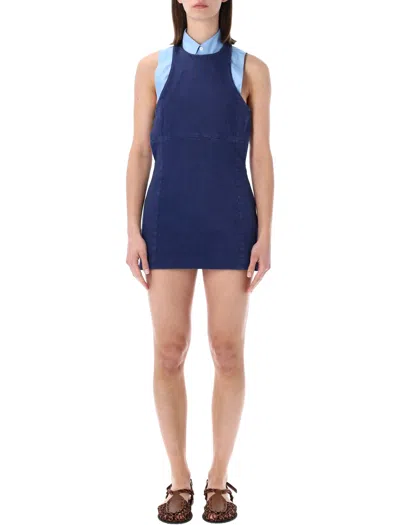 Miu Miu Garment-dyed Gabardine Backless Mini Dress In Grey