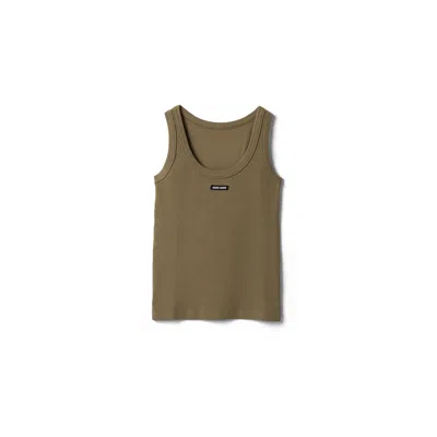 Miu Miu Garment-dyed Ribbed Knit Jersey Top In Brown