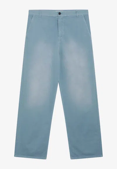 Miu Miu Garment-dyed Twill Workwear Pants In Blue