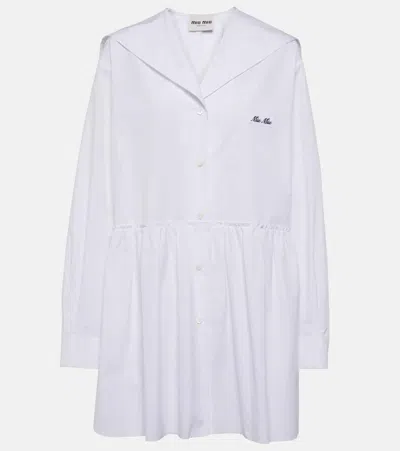 Miu Miu Hemdblusenkleid Aus Baumwollpopeline In White