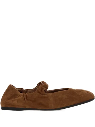 Miu Miu Gathered-front Ballet Flats In Brown