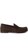 Miu Miu Suede Round Toe Slip On Loafers In Multi