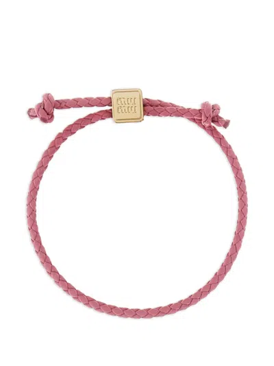 Miu Miu Geflochtenes Begonia Lederarmband In Pink