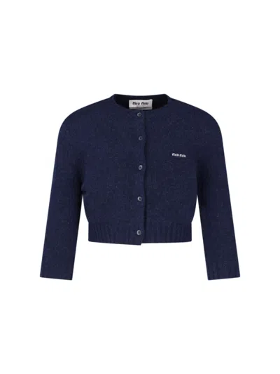 Miu Miu Cropped Cardigan In Blau