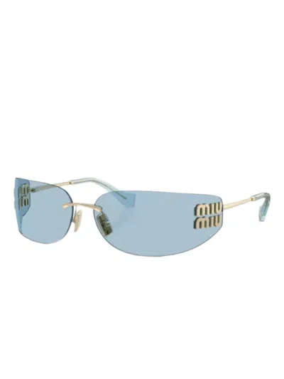 Miu Miu 75mm Oversize Rectangular Wrap Sunglasses In Blue