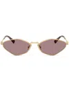 Miu Miu Metal Geometric Oval Sunglasses In 金色